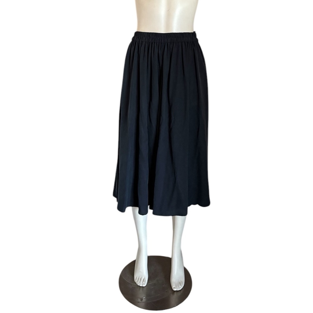 Vintage Tienda Ho Black Matte Silk Midi Skirt Pockets Pull On Handmade